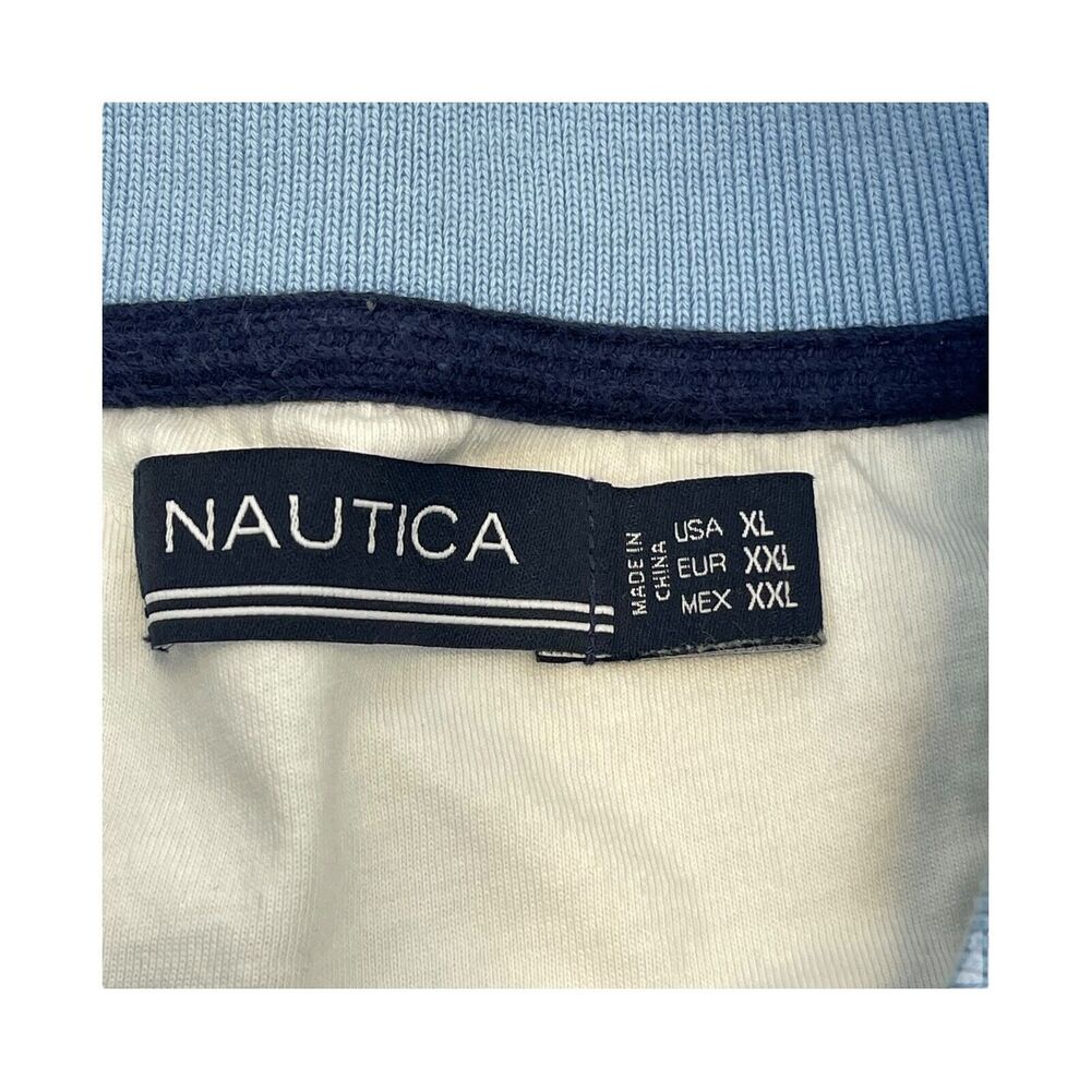 Nautica Polo Shirt Mens XL Blue Black Striped 100% Cotton Golf Collared Pullover - Picture 2 of 9